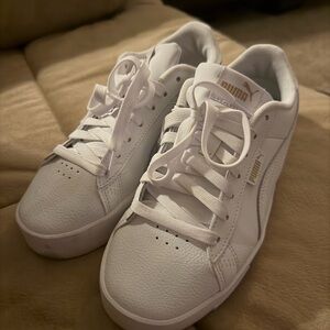 Puma White Sneakers with Gold Accents